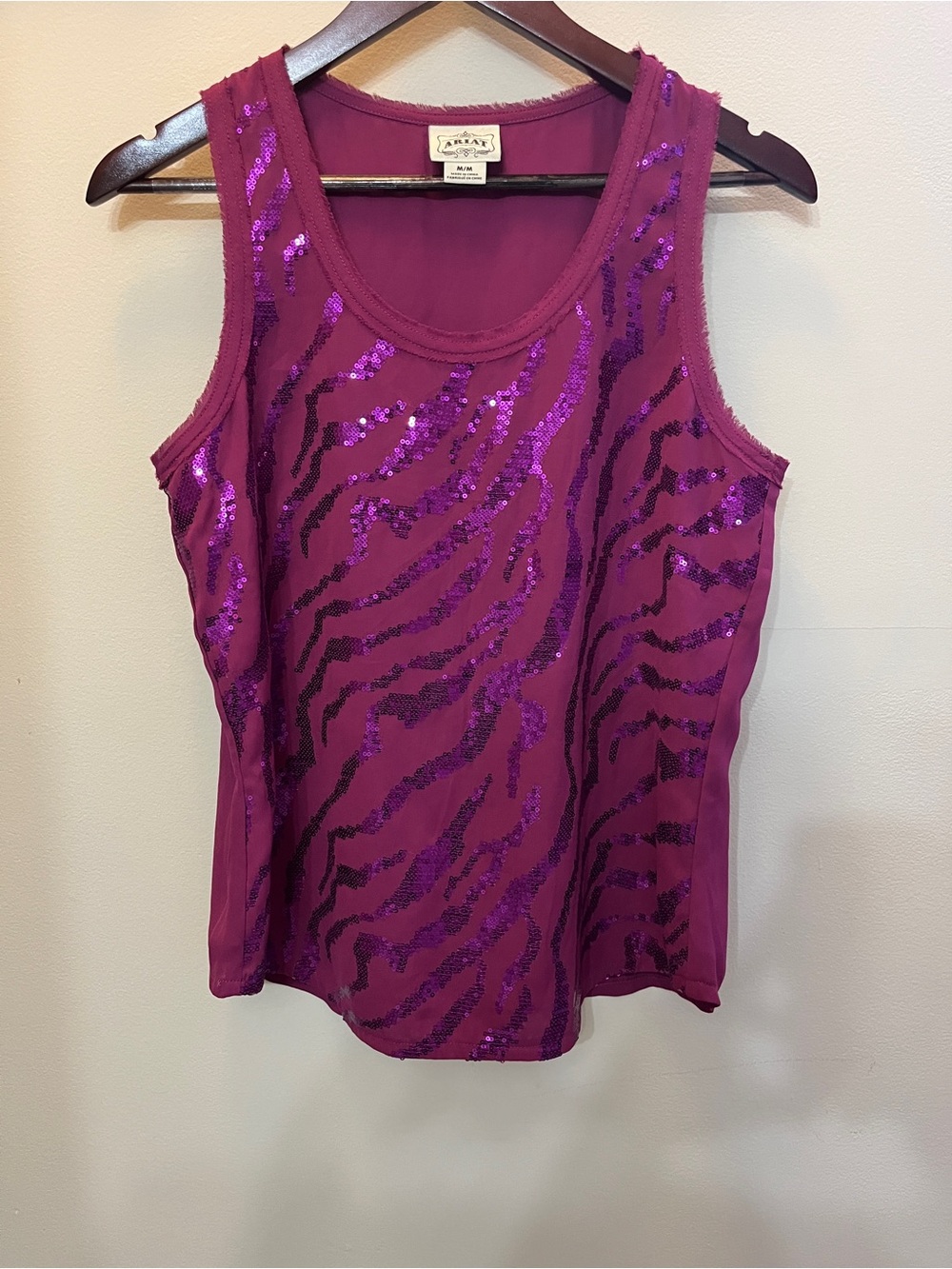Ariat Magenta Sequin Zebra-Pattern Tank Top